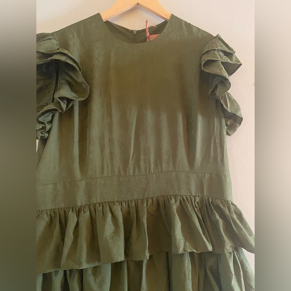 JessaKae Olive Green Tiered Ruffle Midi Dress - Picture 3 of 12